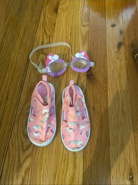 Kids Pink Unicorn Water Shoes with Rainbow Print